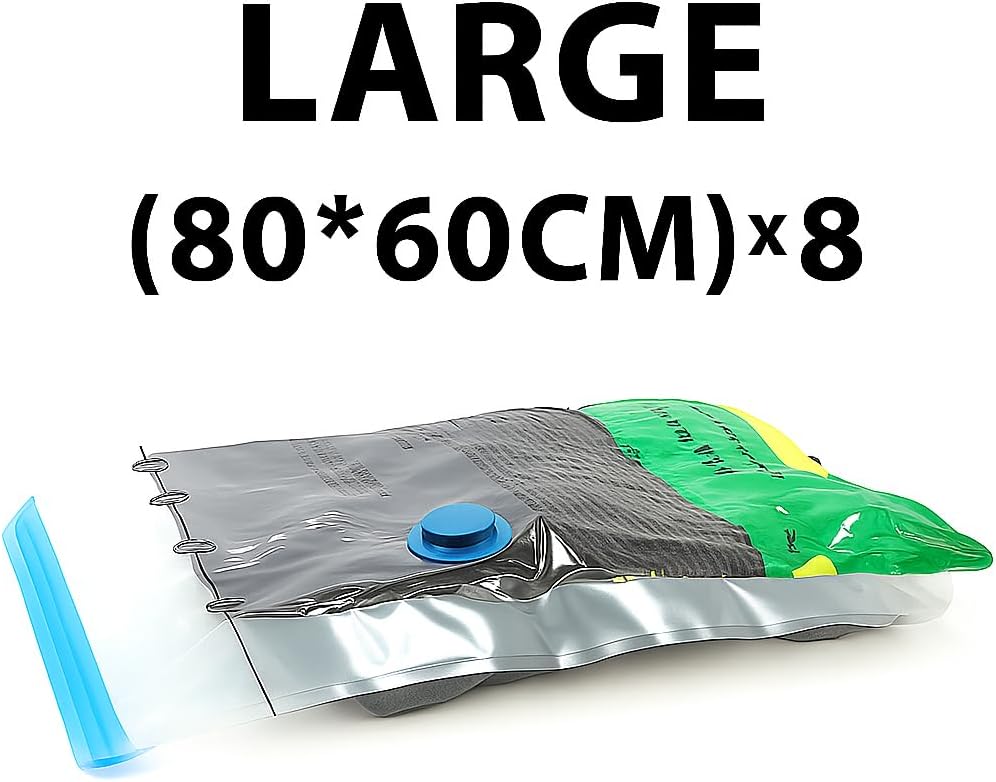 Vacuum Storage Bags for Travel and Home,Space Saver Bags for Clothes,(with Electric Pump and Hand Pump, Large, 8-Pack 60 * 80)