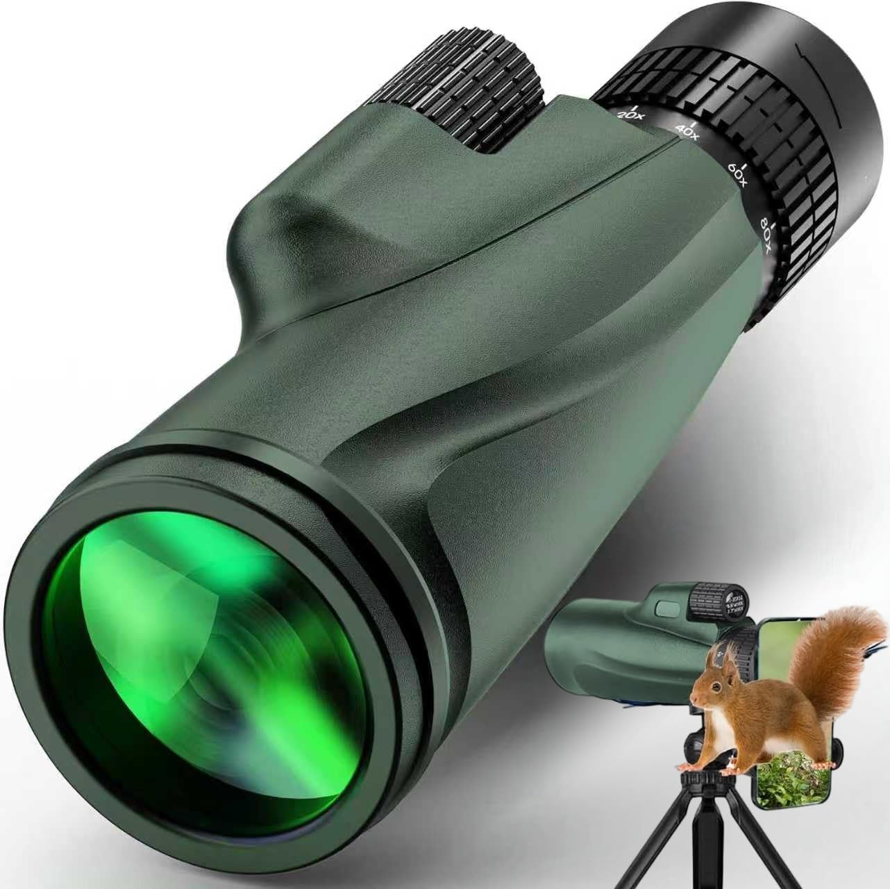 80x100 High Power Monocular Telescope with Smartphone Adapter Tripod, Larger Vision Monoculars for Adults with BAK4 Prism & FMC