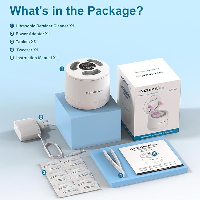 HYCHIKA 2026 Ultrasonic Retainer Cleaner Machine,45kHz High Frequency,4 Upgraded Modes,Ultrasonic Retainer Cleaner,200ML Dental Cleaning Pod,for Retainers,Night Guards,Braces etc.,Iceberg White
