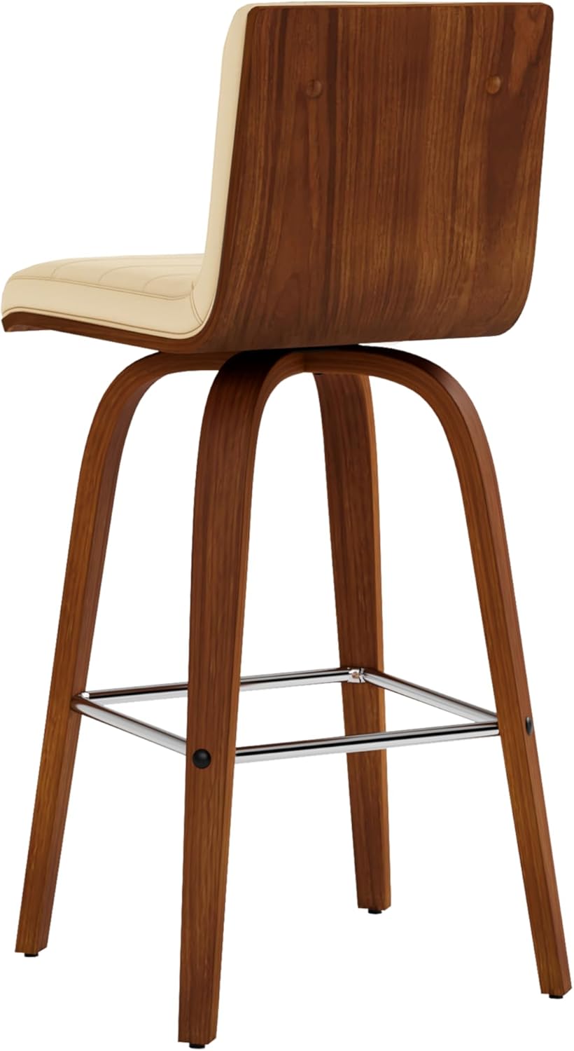 Armen Living Vienna 26" Swivel Counter Stool in Walnut Wood Finish with Cream Faux Leather - Set of 3
