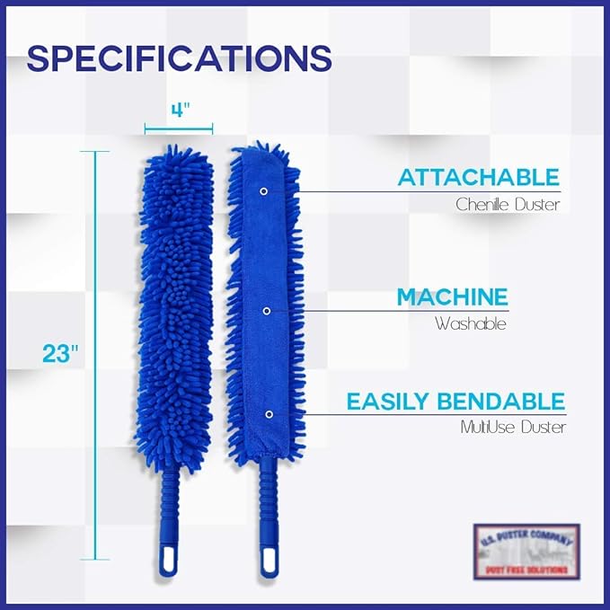 New U.S. Duster Company Triple Action High Reach Dusting Kit | Webster Cobweb Ceiling Fan Duster with 13 to 20 Foot Extension Telescope Pole | Lightweight Microfiber Cleaning Set…