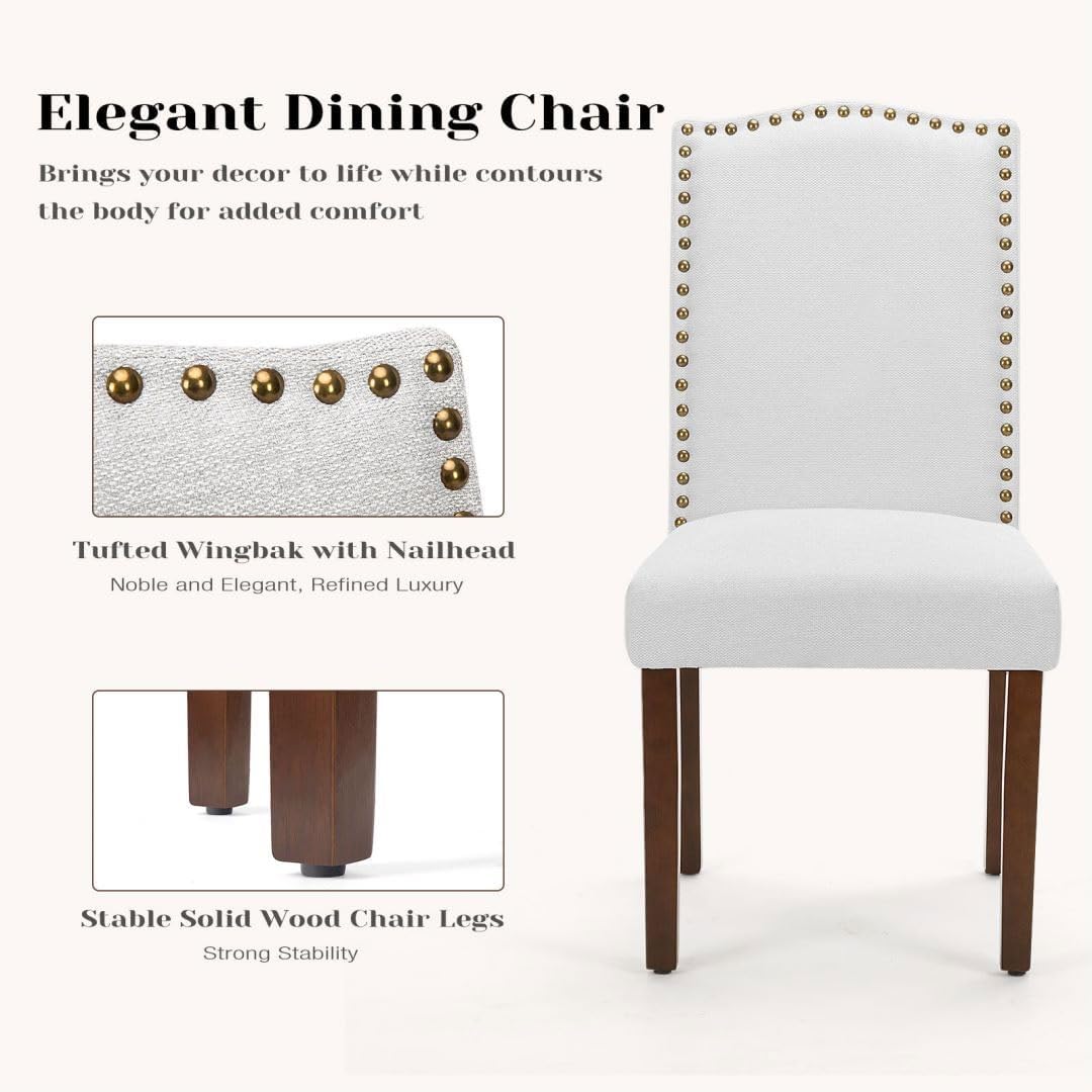 Kitchen Chairs Set of 4 Modern Upholstered Fabric Seat with Nailhead Trim and Ergonomic Lumbar Support for Living Room and Rustic Farmhouse Dining Area, Grey