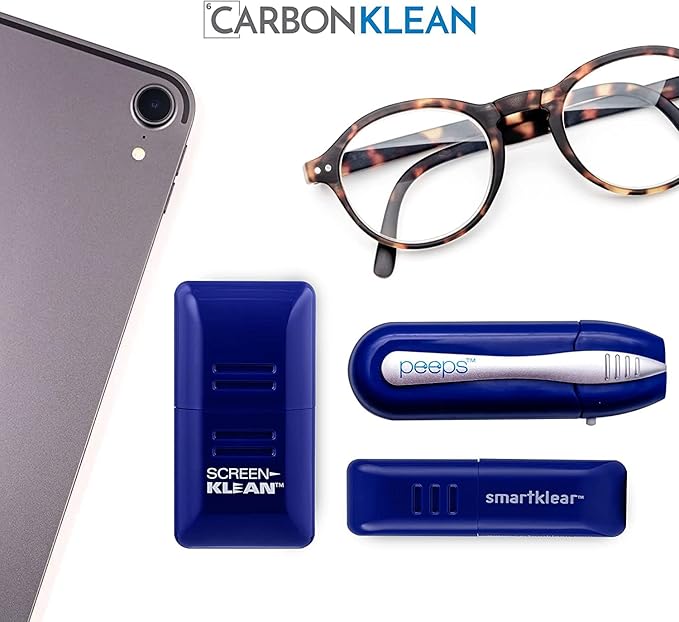 CarbonKlean Peeps Glasses Cleaner - for Eyeglasses, Reading Glasses, and More - Lens Cleaner with Carbon Microfiber Tech - Blue Injected - 3 Count