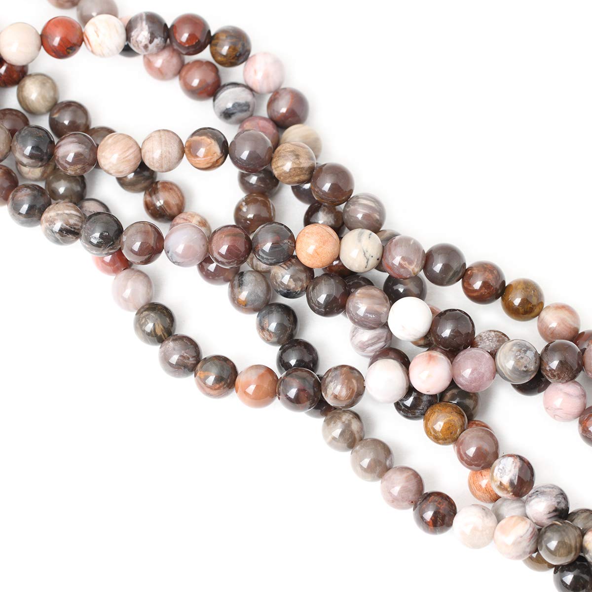 CHEAVIAN 35PCS 10mm Natural Silicified Wood Jade Gemstone Round Loose Beads for Jewelry Making DIY Findings 1 Strand 15"