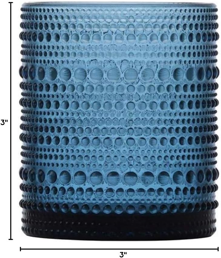 Fortessa Jupiter Beaded Hobnail Glass, 10 Ounce Double Old Fashioned (Set of 6), Cornflower Blue