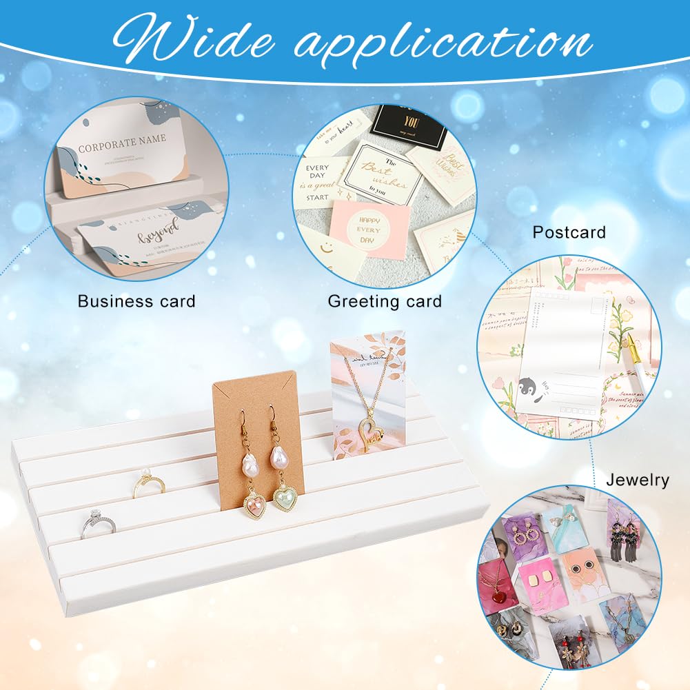 PH PandaHall 5 Slots Wooden Card Display Stand, White Jewelry Organizer Earring Card Holder Photo Table Displays for Earrings Bracelet Ring Jewelry Business Cards Selling Retail, 11.8x4.7 inch