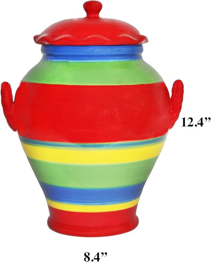 ACK Tuscany Colorful Hand Painted Rainbow Cookie Jar, Ceramic Cookie Jar with Lid and and Rubber Seal, Food Storage Jar, Kitchen Décor, Snack Storage Container for Cookie,Candy