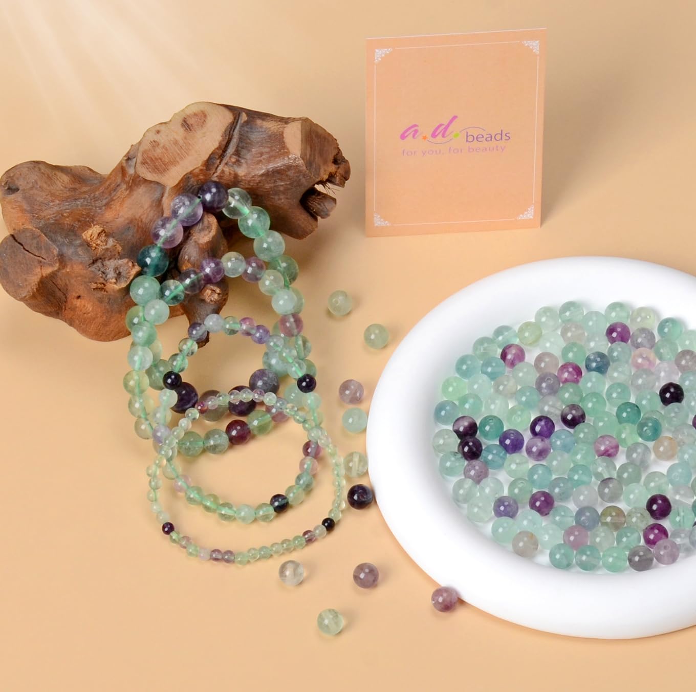 AD Beads Handmade Gemstone Stretch Elastic Bracelet Crystal Healing Reiki Nature's Beauty and Spiritual Essence Unisex (6mm, Fluorite)