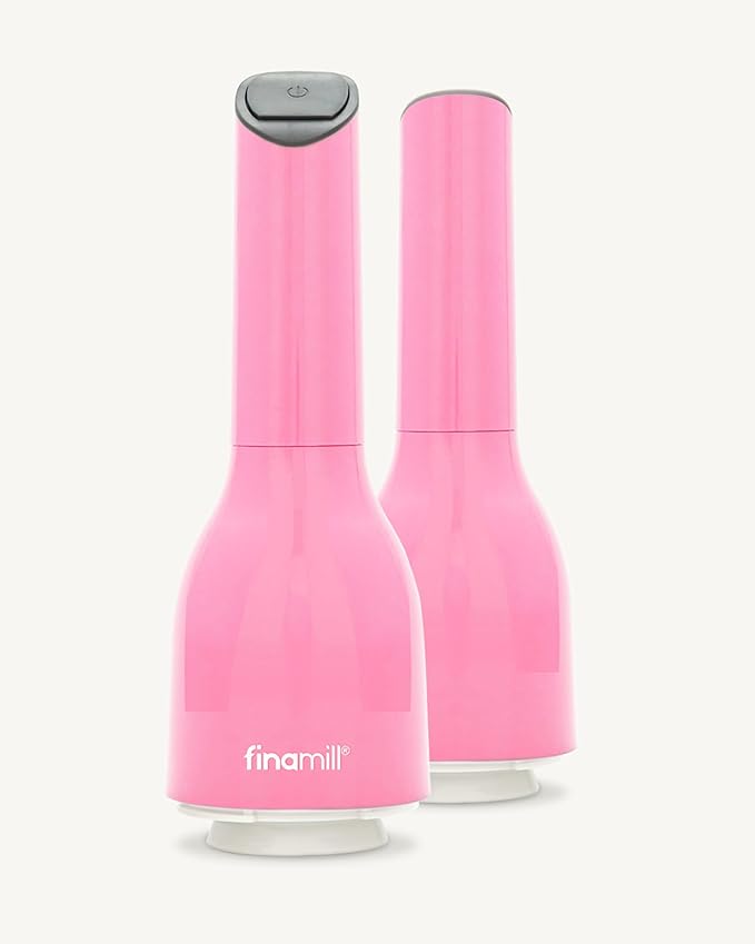 FinaMill Classic Battery Spice Mill – Battery Operated Salt and Pepper Grinder Set, Includes 2 Interchangeable Spice Pods, Adjustable Coarseness, Ceramic Grinder, LED Light, Kitchen Gifts for Women