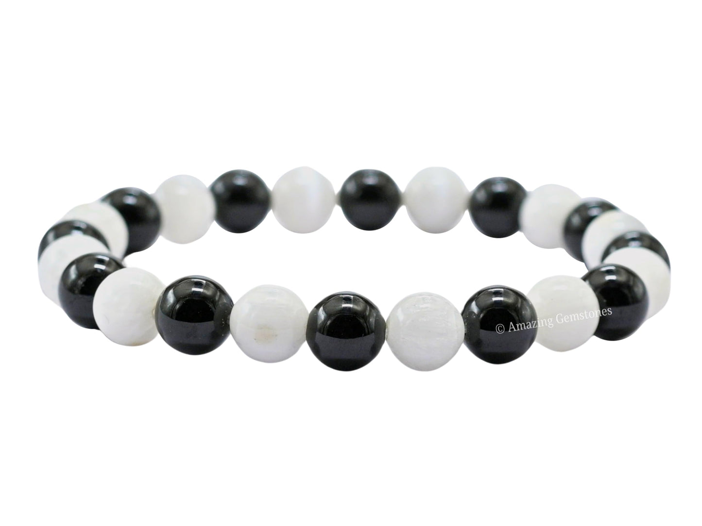Amazing Gemstone Crystal Bracelet for Women Men's Gifts - Protection Healing Crystal Bracelet - 8mm Gemstone Beaded Stretchable Bracelet Pulseras Para Hombres Mujer Stocking Stuffers Mothers Day Gift (Black Tourmaline Selenite)