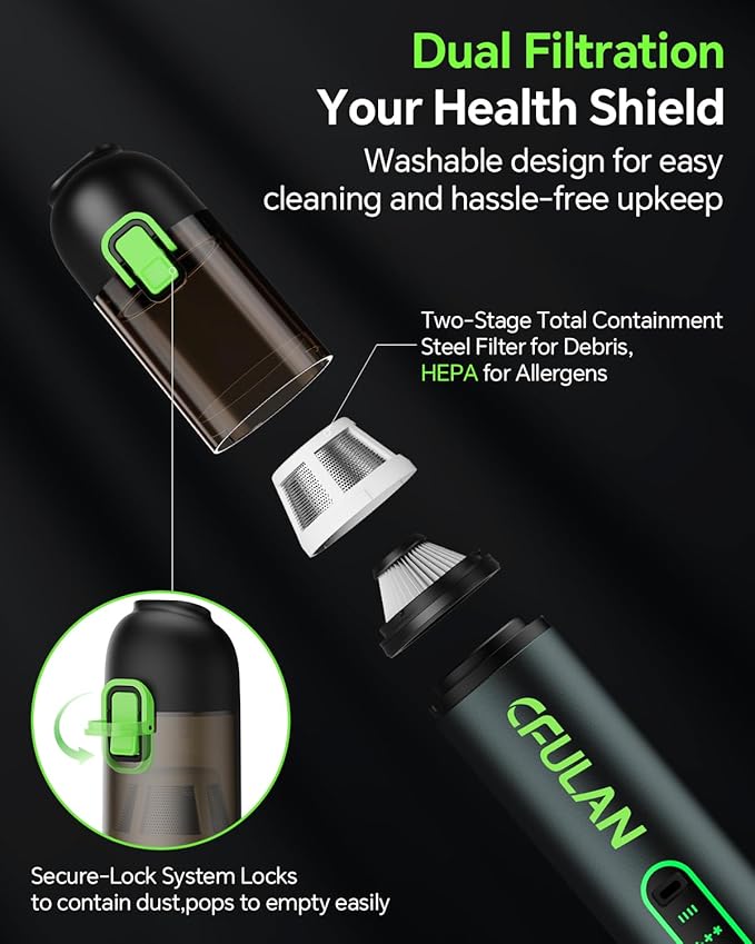 Car Vacuum Portable Cordless, 21KPa 4-in-1 Handheld Mini Vacuum Cleaner with 8 Attachments, 3 Suction Modes, One-Touch Empty, Type-C Charge, Hand Vacuum for Car, Home, Keyboard, Small Job