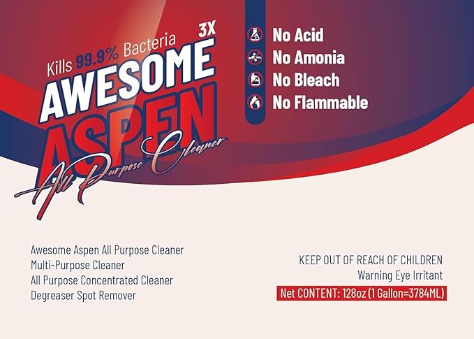 Aspen Awesome All Purpose Cleaner, 2-Pack (128 oz Each) – Concentrated Formula, Degreaser, and Multipurpose Cleaner – Heavy Duty Bulk Cleaning Supplies for Home, Auto, Kitchen & Business (6, 64oz)