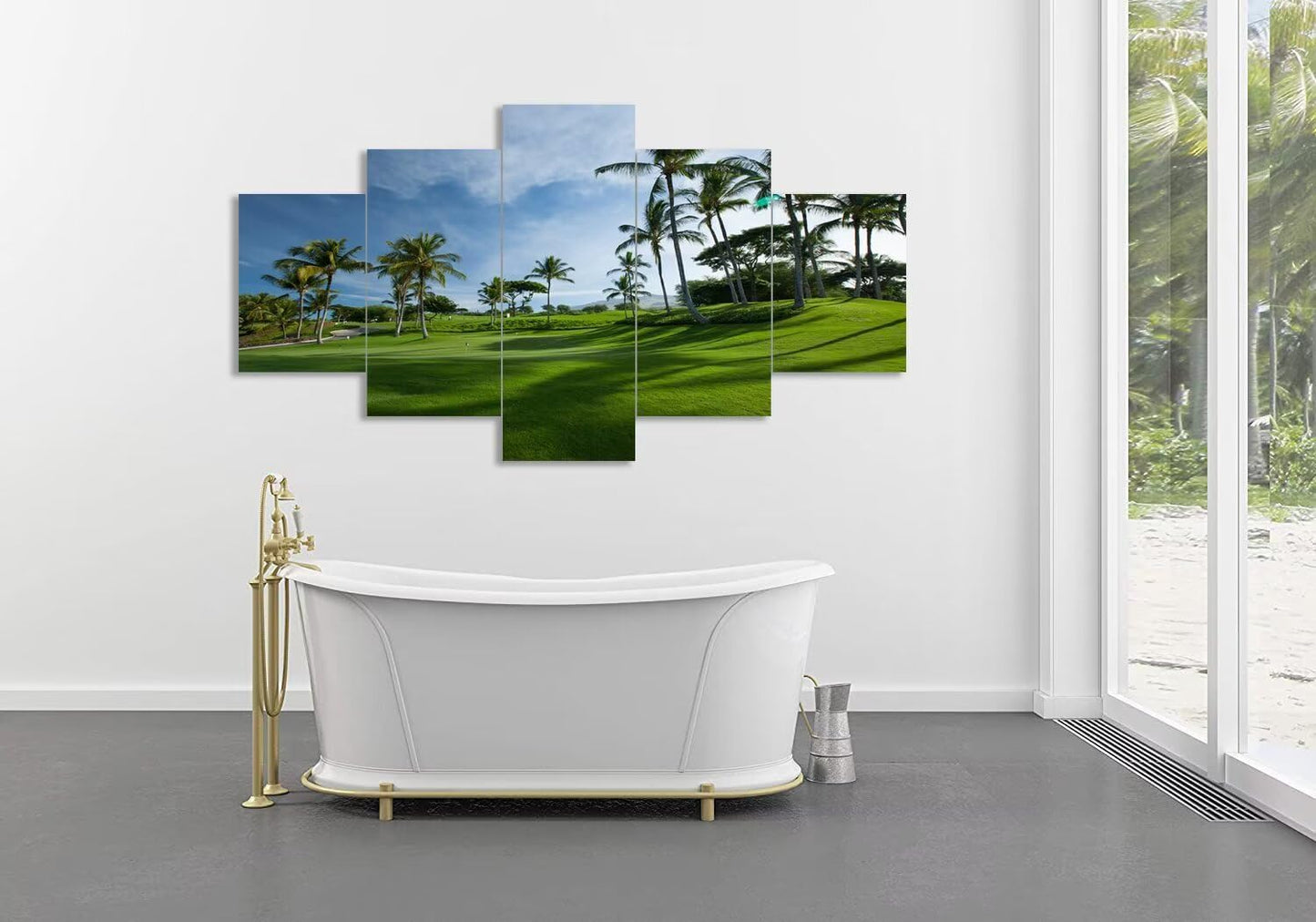 Hawaiian Golf Courses Canvas Wall Art for Office Living Room Bedroom Bathroom Home Decorations Hawaii Maui Island Pictures Posters Framed Artwork Ready to Hang(60''W x 40''H)