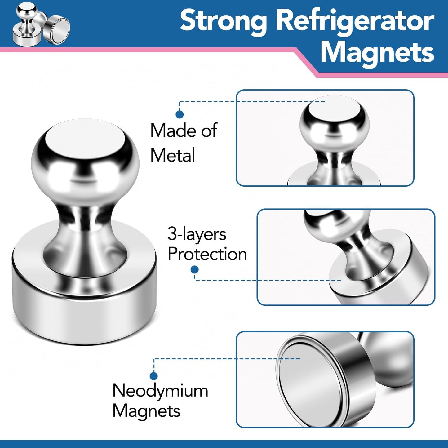 LOVIMAG Fridge Magnets 56 Pcs Refrigerator Whiteboard Small Strong Magnet Classroom Kitchen Accessories Decorative Locker Set Decor Must Haves Office Calendar Refrigerador Magnetic Cute Crafts Silver