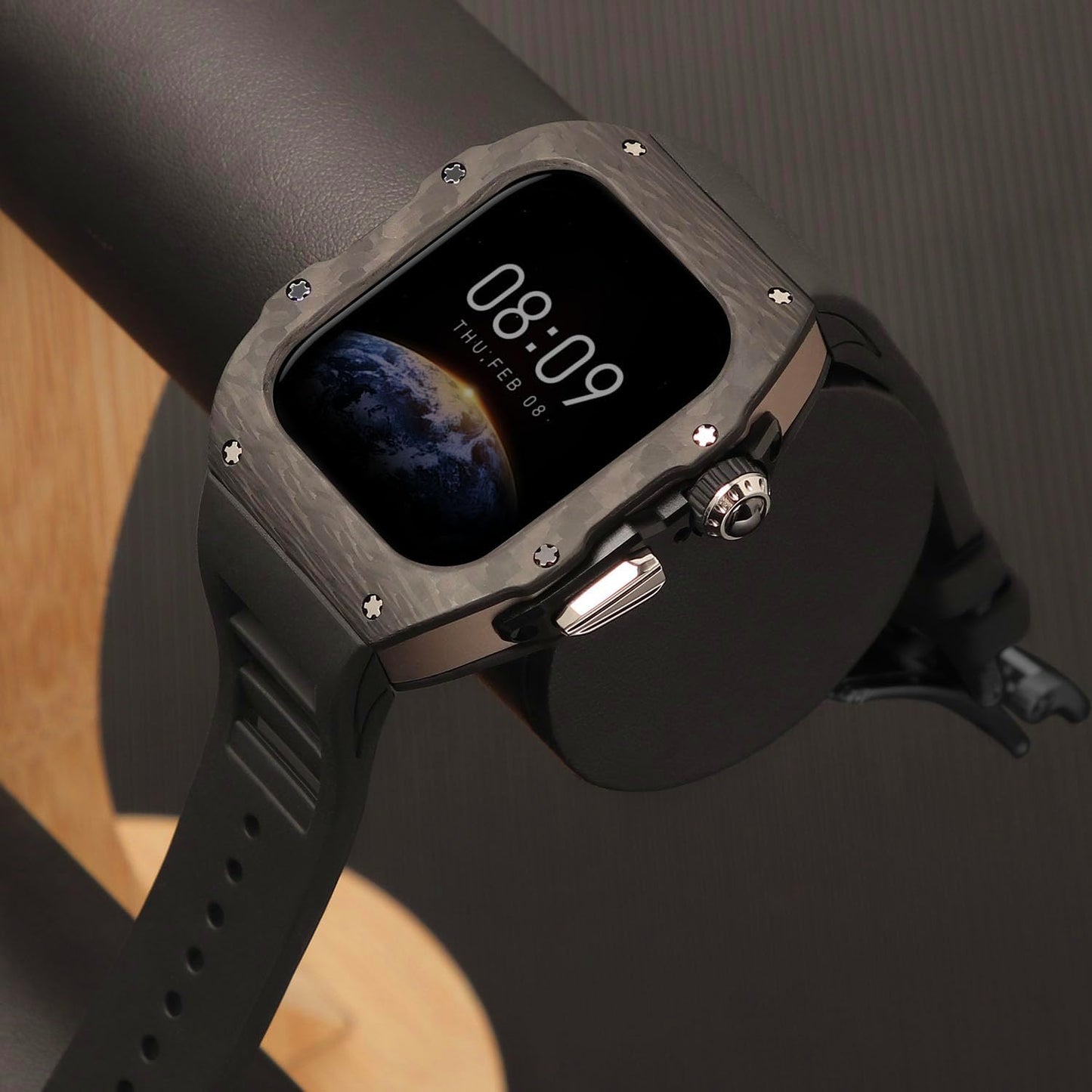 Luxury Carbon Fiber Case with FKM Band Compatible for Apple Watch 11/10 46mm, Rugged Military Protective Cover Heavy Duty Tactical Protection for Men iWatch