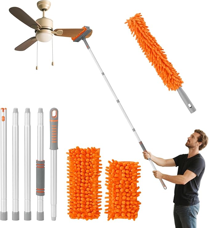 Ceiling Fan Cleaner Duster,72''/6 Ft Extended Pole Fan Blade Cleaner Ceiling Fan Duster,Reusable Cleaning Tool for High Ceiling Fan,Baseboard, Blind, Cobweb, Molding