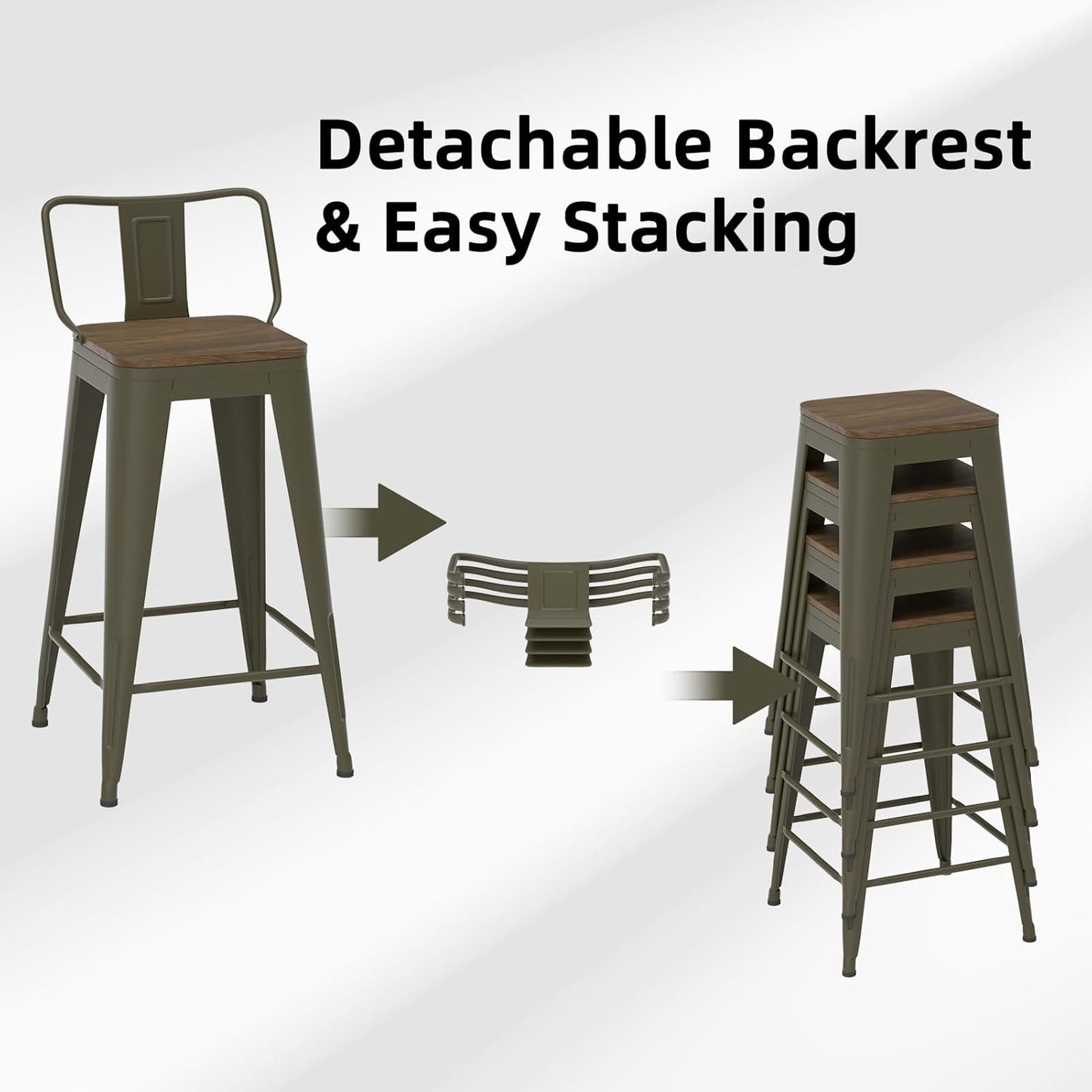 26 Inch Swivel Bar Stools Set of 4, Counter Height Bar Stools with Low Back, Metal Industrial Bar Chairs for Kitchen Island (Rusty)