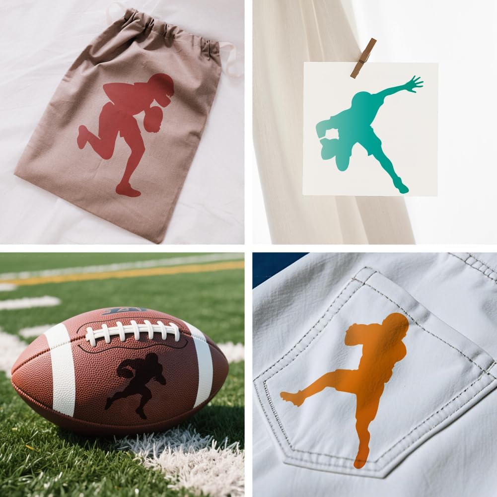 MAYJOYDIY 10 Pcs Rugby Players Stencil Reusable American Football Stencils for Painting 5.9x5.9 Inches Sports Ball Drawing Templates with Paint Brush for Shirt Wood Wall Cards Home Decoration