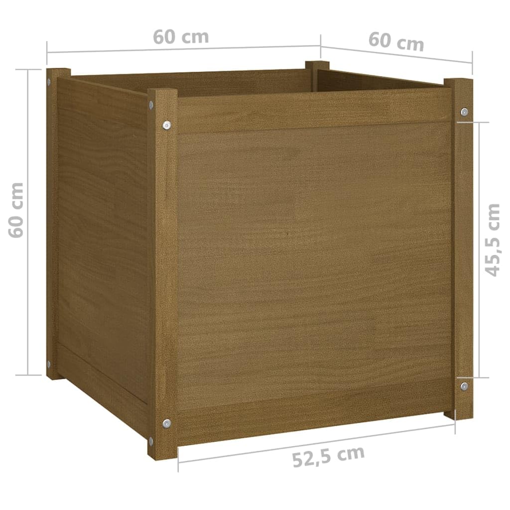 WXGTBKPR Square Garden Planter Box, 23.6-Inch Large Wooden Flower Bed for Outdoor Patio, Balcony, Backyard, Sturdy Solid Pine Wood Honey Brown Finish