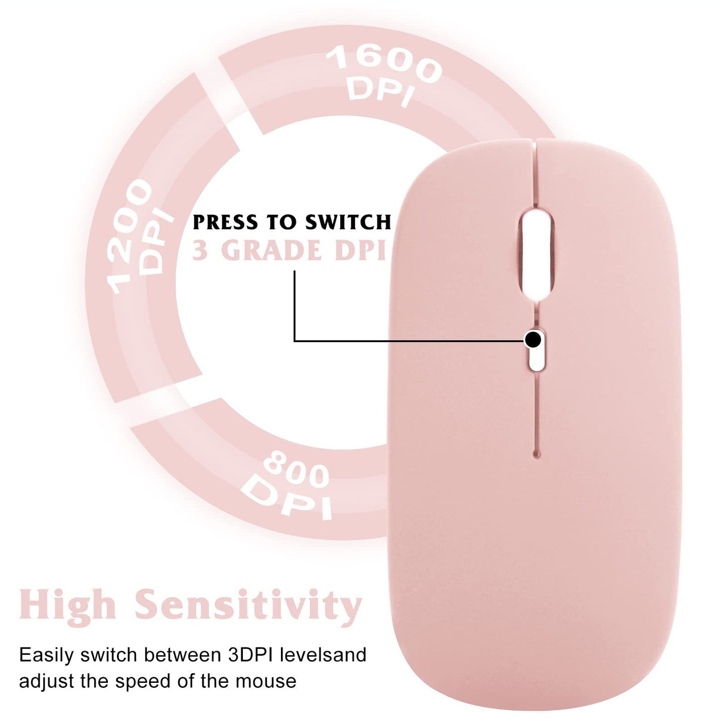 Urbanx 2.4Ghz & Bluetooth Wireless Mouse, Rechargeable For Laptop/Pc/Mac/Ipad Pro/Tablet/Android - Flamingo Pink