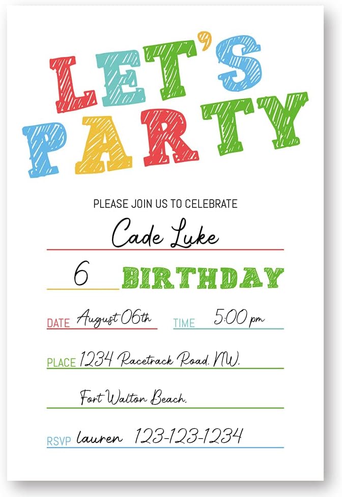 Simple Colorful Birthday Invitations, Birthday Invitations for Boys Teens Kids Girls, Birthday Invitations, birthday party invitations. (Let's Party(021))
