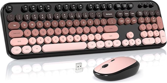 Wireless Keyboard and Mouse Combo, MOWUX Colorful Computer Full Size 2.4G Plug and Play Wireless Typewriter Keyboard and Mouse Set for Computer, Desktop, PC (BlackBerry Gradient)