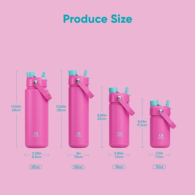 ENCOOL Kids Insulated Water Bottle with Straw - 12oz Stainless Steel Water Bottle with Dual Spouts, Leak-Proof, BPA-Free, Double Wall Vacuum Keeps Cold for 24 Hours for Sports, Travel (Light Crimson)