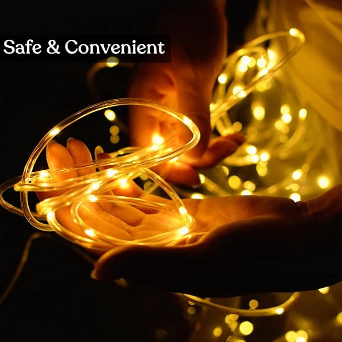 JMEXSUSS 2 Pack Christmas Lights Battery Operated Rope Lights Warm White - Outdoor Waterproof, 200LED 66ft 8 Modes Battery Powered String Light with Remote for Tree Garden Christmas Decorations