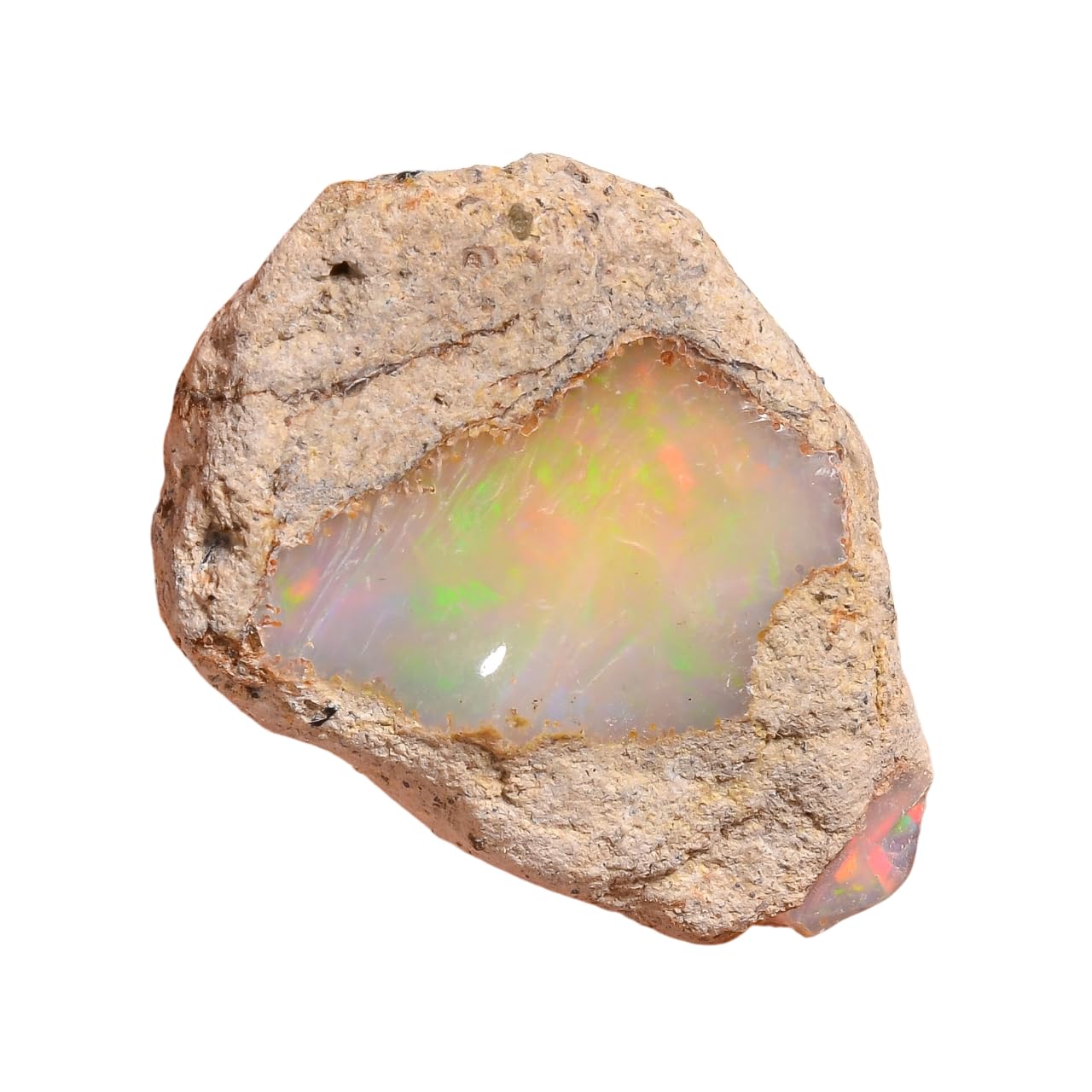 Elegant Wire Fire Ethiopian Opal Rough Loose Gemstone 24.50 Cts | Lightweight Shiny Raw Crystal Healing Stone for Bracelet Pendant Jewelry Making