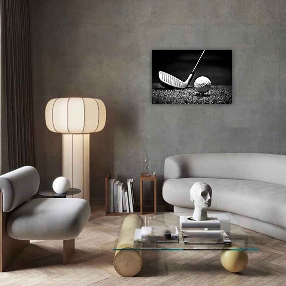 LURENCZH Golf Canvas Wall Art Black and White Golf Picture Prints Ball Sport Paintings for Golf Course Fitness Room Office Decor Framed(Golf-2,12.00" x 18.00")