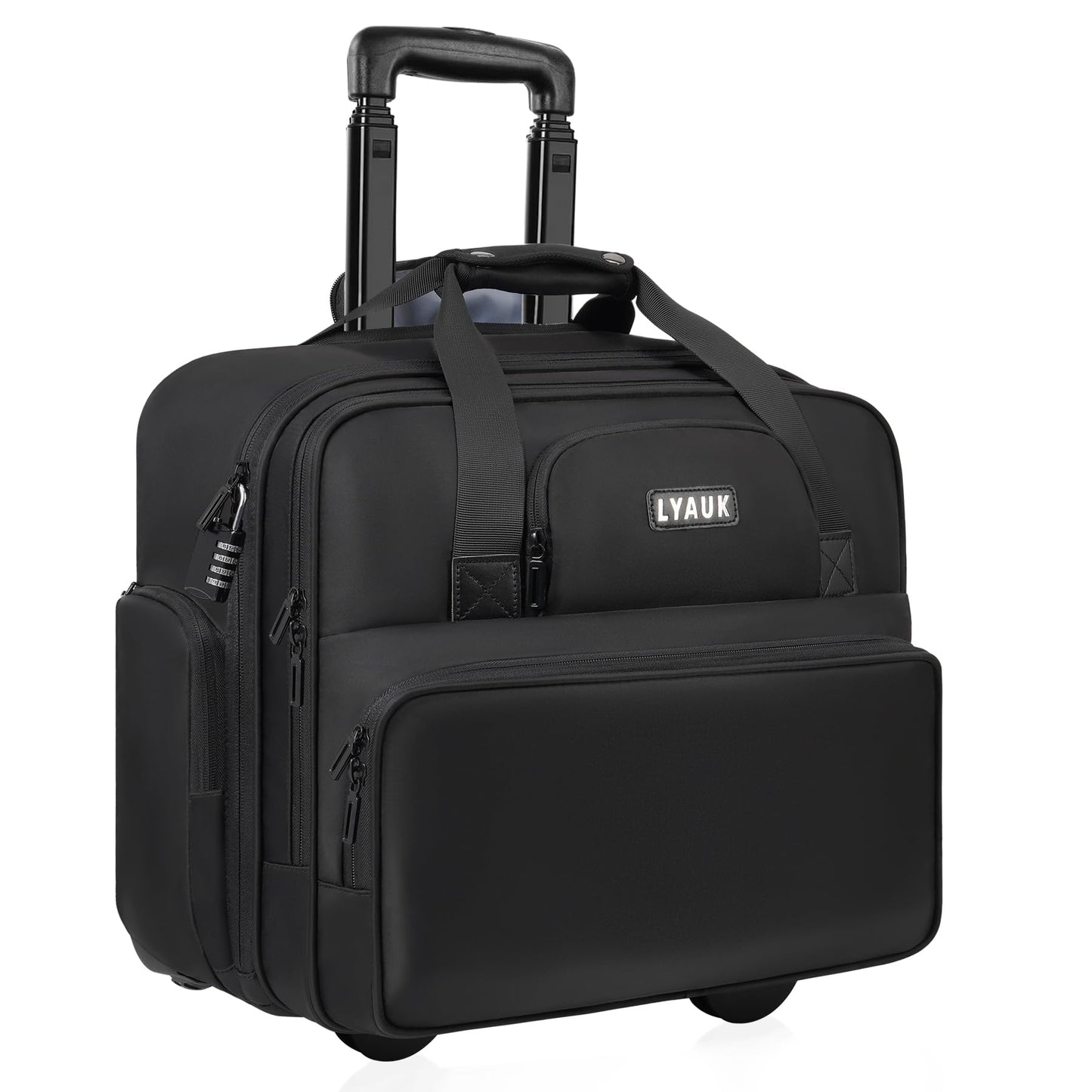 LYAUK Rolling Laptop Bag Men Women with Wheels Anti Theft Rolling Briefcase for 17.3 inch Laptop Water Resistant Overnight Computer Bag Laptop Briefcase for Travel/Work/Business Black-New