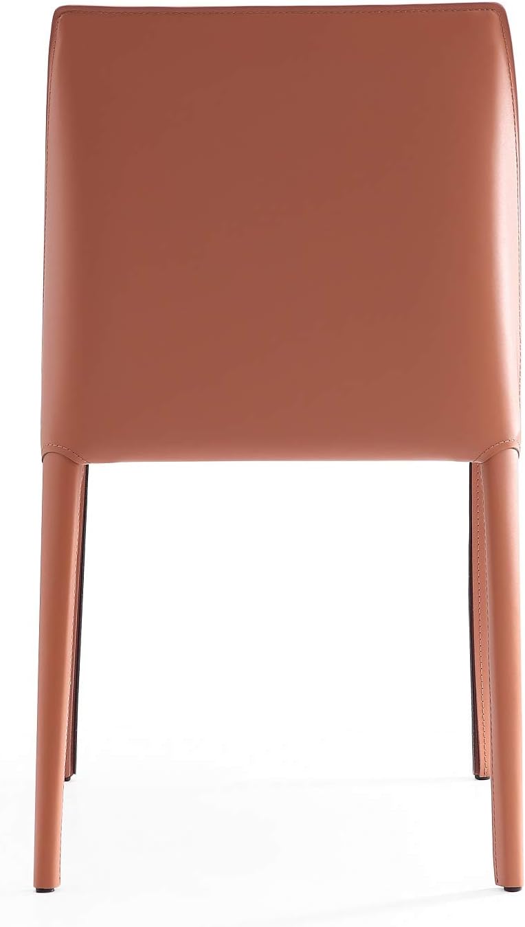 Manhattan Comfort Paris Modern Saddle Leather Dining Chairs, Metal Frame, Comfortable Padded Seat, Fully Assembled Kitchen Accent Furniture, Set of 2, Clay