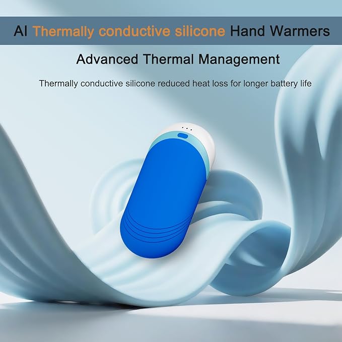Karecel Thermally Conductive Silicone Rechargeable Hand Warmers 2 Pack, 6000mAh Double-Sided Heat AI Electric Hand Warmer, Portable Pocket Handwarmer, Fits in Gloves, Slim, Shockproof, Women Men Gifts