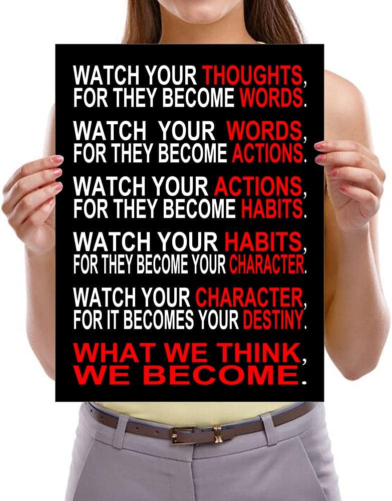 Pyradecor Watch Your Thoughts Motivational Classroom Poster Modern Canvas Prints Wall Art Paintings Ready to Hang for Office Living Room Home Decorations Stretched Pictures Artwork