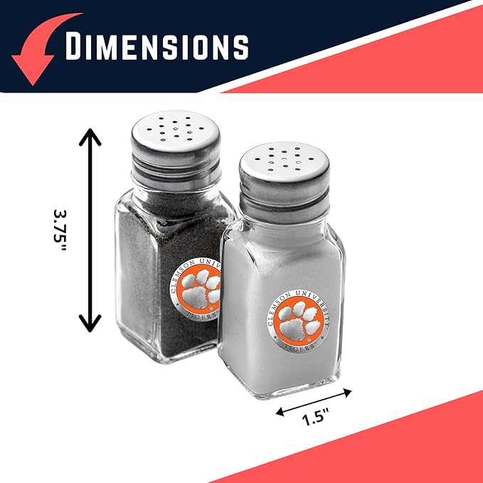 Heritage Pewter Clemson Salt and Pepper Shaker Set of 2 Bottles | Expertly Crafted Pewter Glass