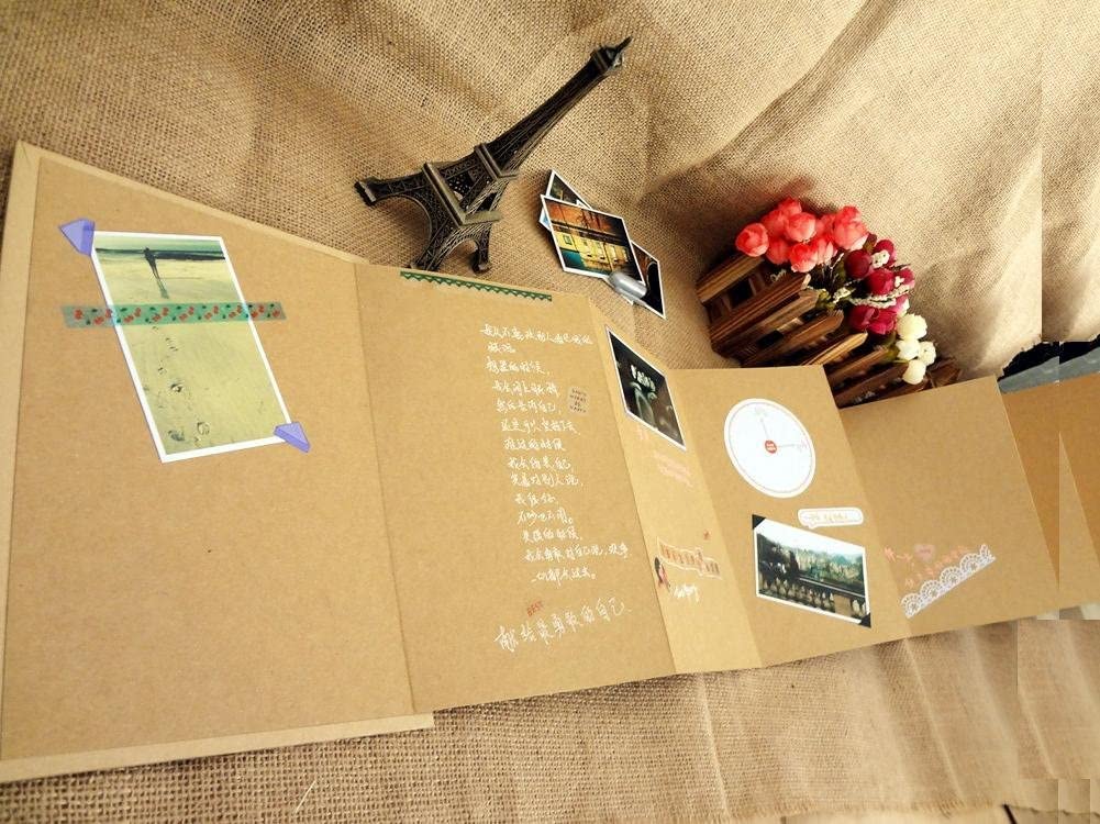 Stretchable Folding DIY Photo Album 11 x 8 inches Large Size A4 Notebook Hardcover Kraft Paper Scrapbook Anniversary Sketchbook Wedding Guest Book Birthday Valentine Gift Student Graduation Albums