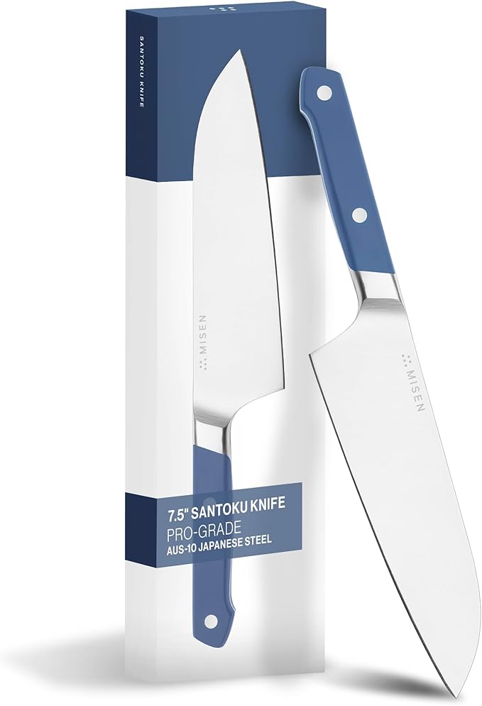 Misen Japanese Santoku Chef Knife - 8 Inch High Carbon Stainless Steel - Classic Japanese Knife Design for Cutting, Slicing, and Chopping - Razor Sharp Japanese Style Kitchen Knife, Blue