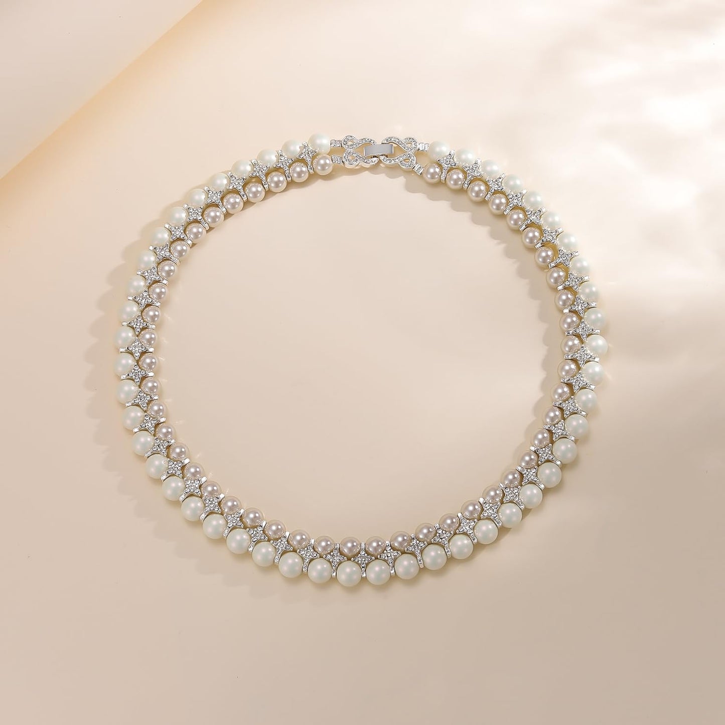 AILUOR Pearl Necklace for Women, Round Imitation Pearl Choker Necklace 20s Flapper Pearls Accessories for Themed Party Dainty Beaded Choker for Women (Two-tone)