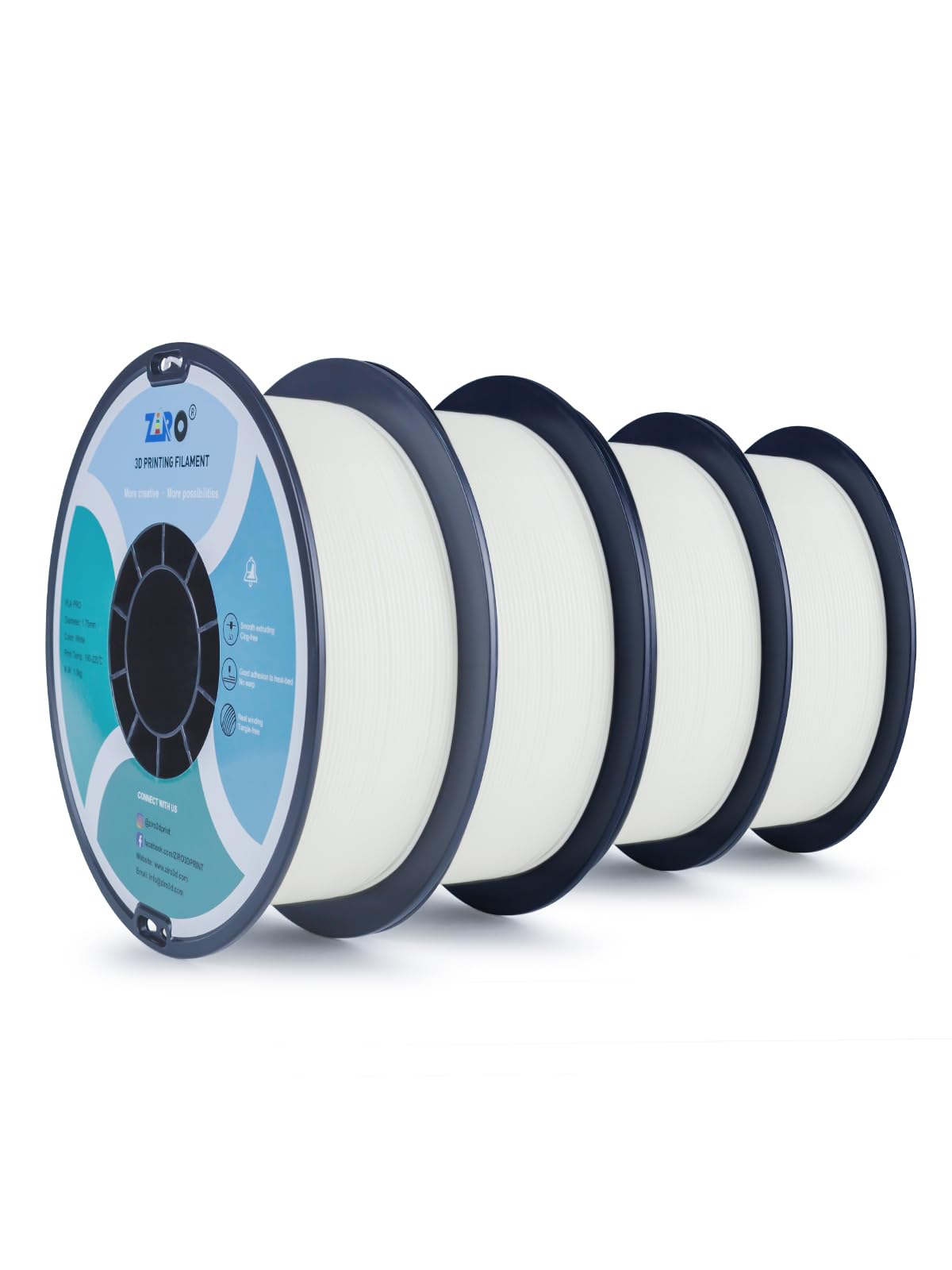 ZIRO 3D Printer Filament 4KG, PLA Filament 1.75mm 4 Pack x 1kg, Dimensional Accuracy +/- 0.03mm, Fits Most FDM 3D Printers, 2.2l