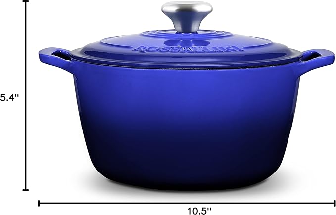 Signature Enameled Cast Iron Dutch Oven, Non-Stick Serving Pot with Tight Fitting Lid for Perfect Roasting, Baking, Sauteing, and Bread Making | 7.4Q (7L) - Indigo Blue