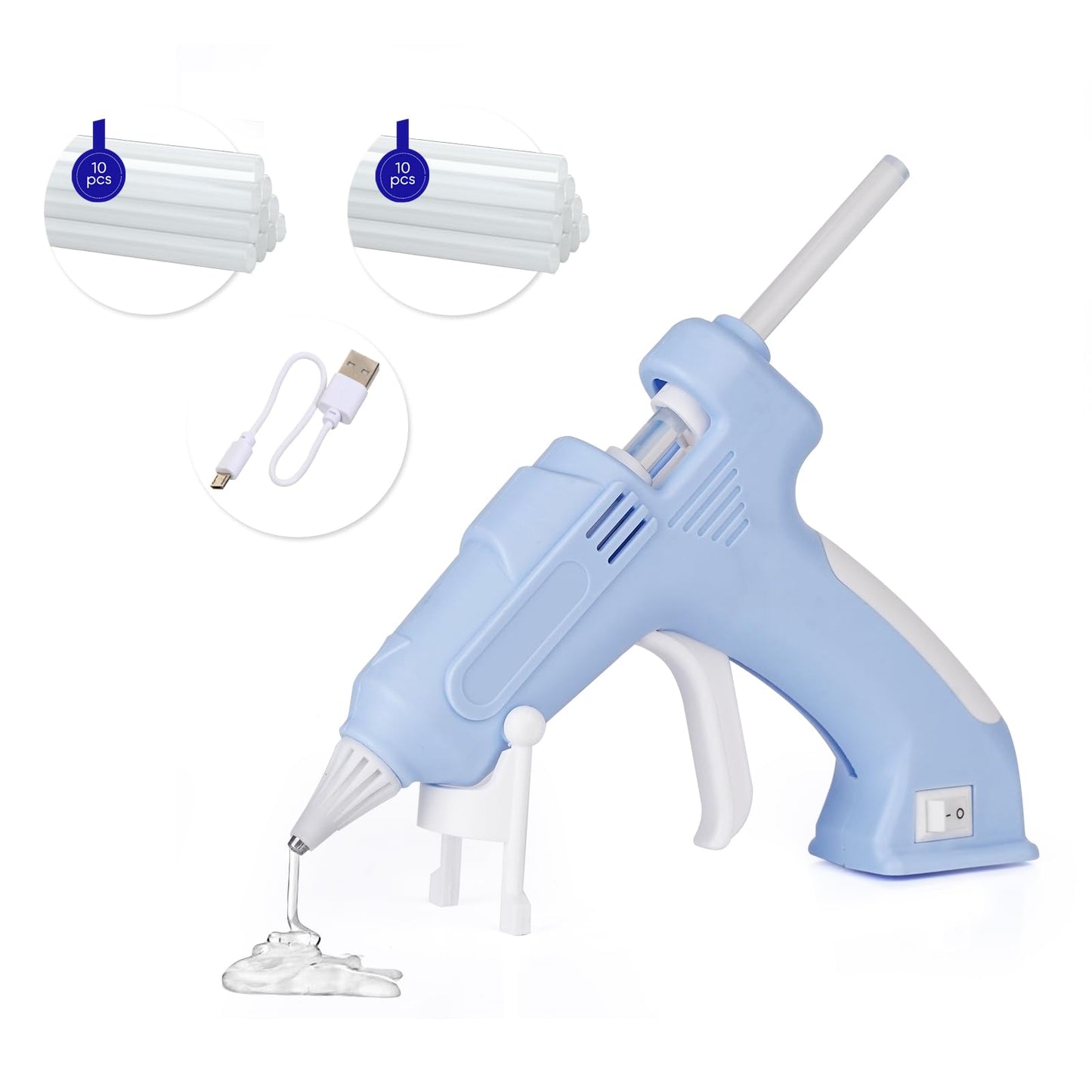 Cordless Hot Glue Gun Glue Gun Fast Preheating Gun Kit with 20 Pcs Sticks USB Rechargeable Cordless Glue Gun for Quick Home Repairs, Arts, Crafts, DIY and Festival Decorations