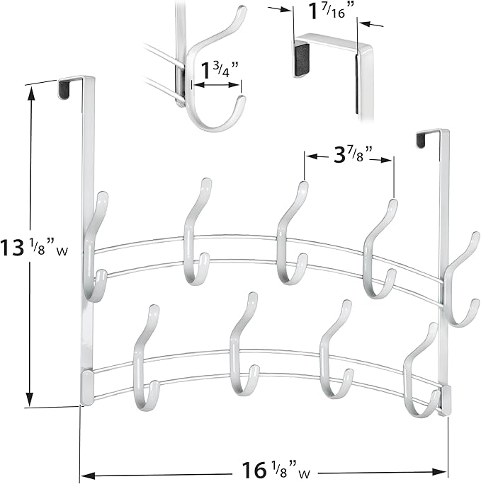 LYNK Professional® Home™ Over Door Hooks Rack - 18 Hook Over Door Hanger - Over Door Towel Rack - Hanging Towels or Clothes - Bathroom, Bedroom or Laundry Room - Lifetime Ltd. Warranty - White