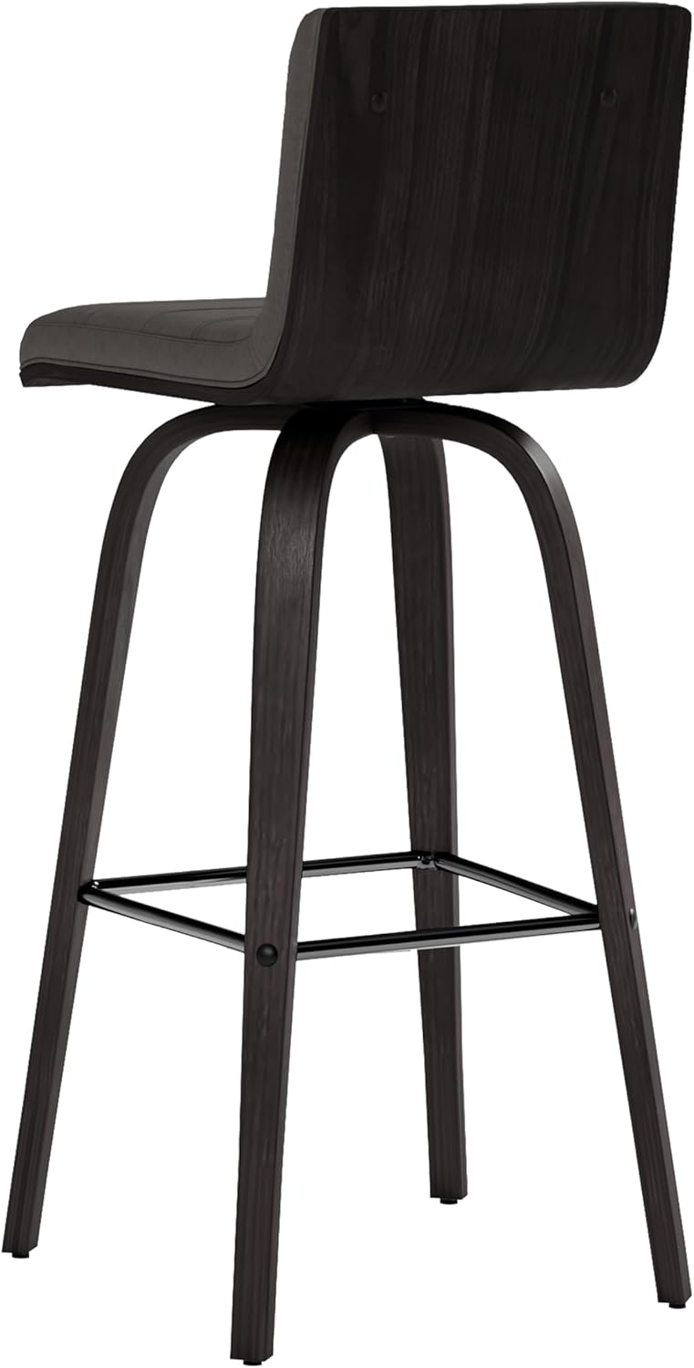Armen Living Vienna 30" Swivel Bar Stool in Black Wood Finish with Gray Faux Leather - Set of 4