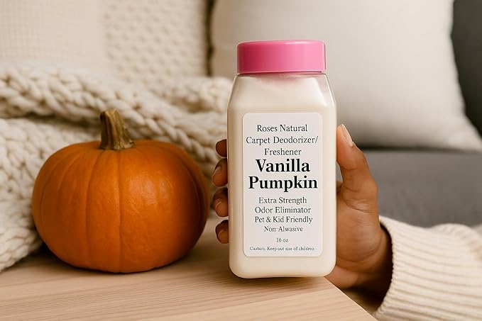 Vanilla Pumpkin Carpet Deodorizer and Freshener, Extra Strength, Pet and Kid Friendly, Non-Abrasive Odor Eliminator, 16 oz, Made in the USA