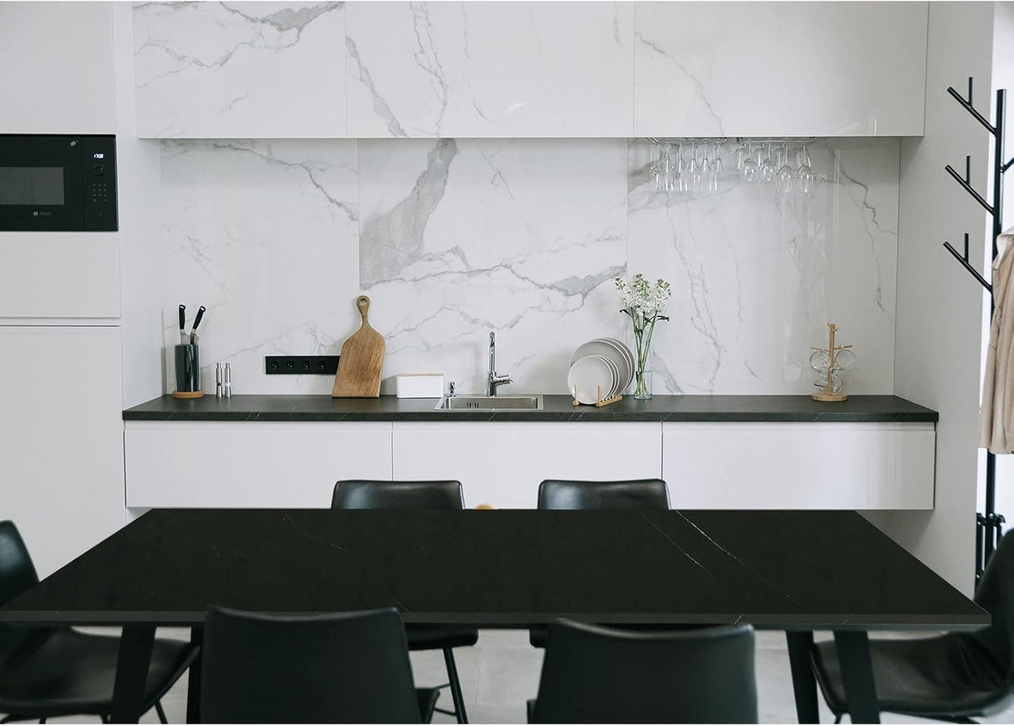 Kaboon Universal Tabletop 47.25"x30", Solid One-Piece Melamine Table Top, Double Desk L-Desk DIY, Home and Office,Cloud Atlas/Black Marble
