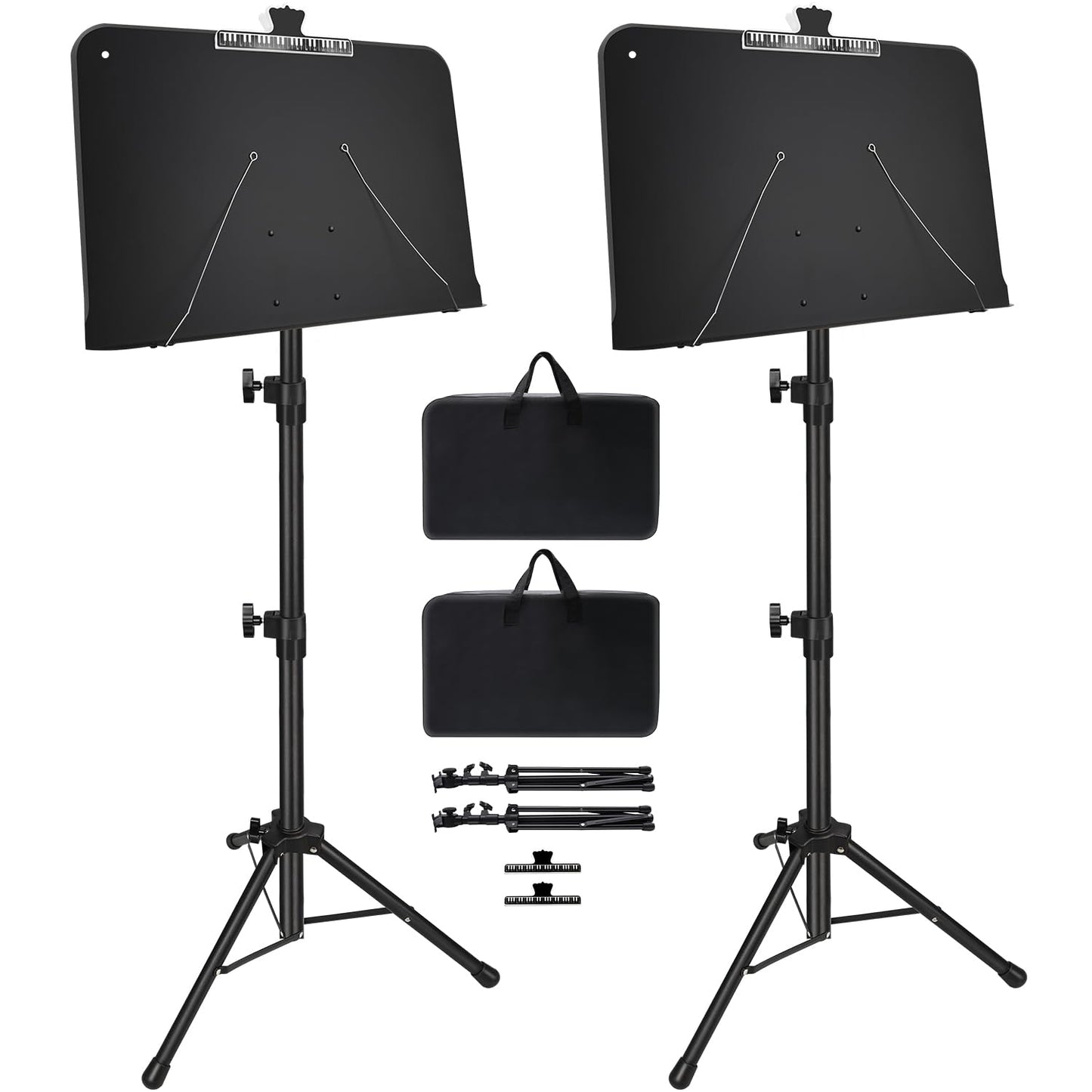 Sheet Music Stand, 2 Pack Adjustable Music Stand for Sheet Music, Music Sheet Stand Portable Folding with Carry bag Clip Holder
