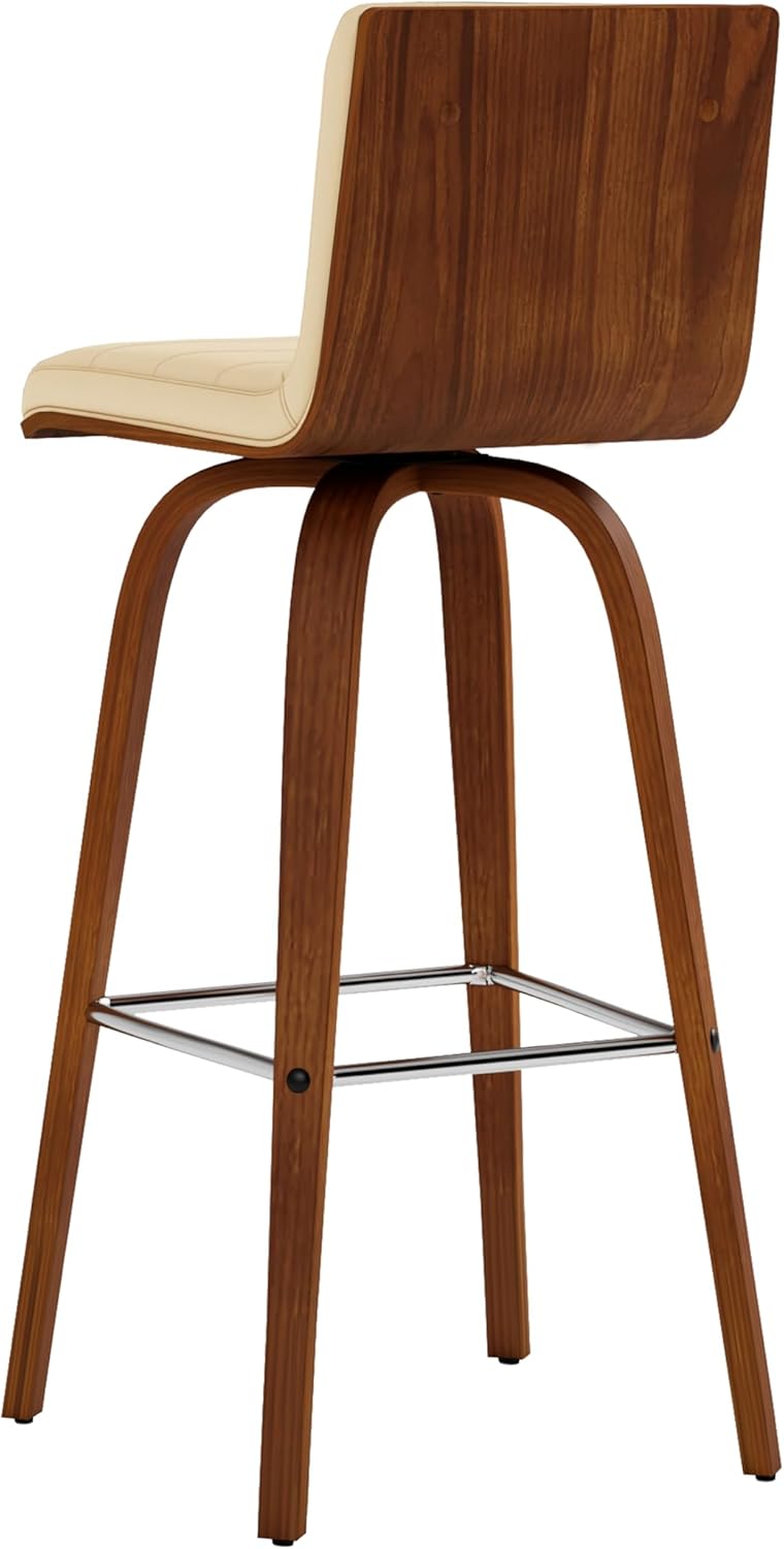 Vienna 30" Swivel Bar Stool in Walnut Wood Finish with Cream Faux Leather - Set of 2