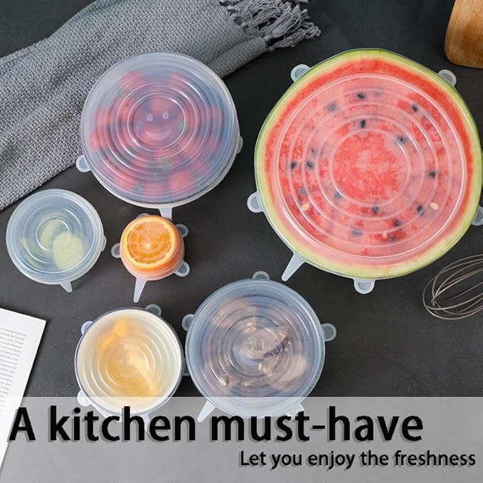 6 Pcs Silicone Stretch Lids Reusable and Durable Silicone Container Covers for Food Storage Expandable Bowl Covers Dishwasher & Freezer Safe (3.75in)
