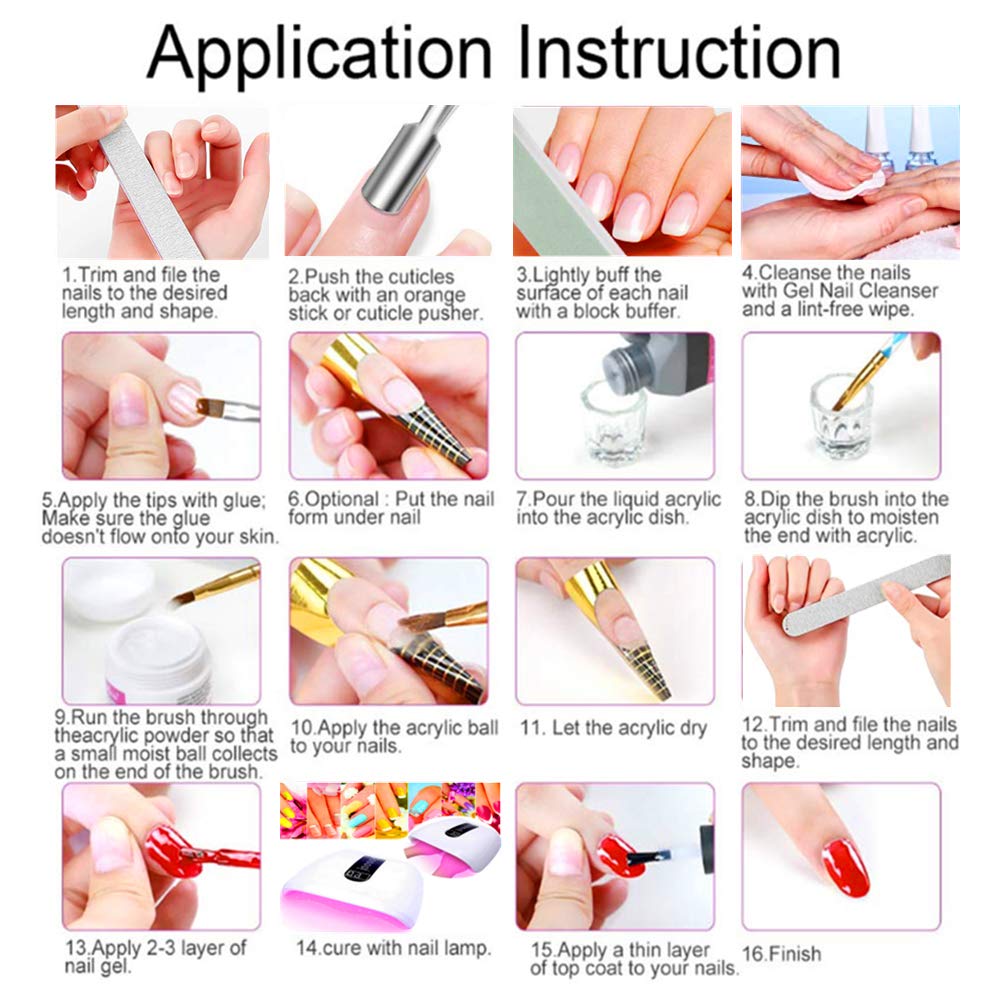 Nail Kit Set Professional Acrylic with Everything, 12 Glitter Acrylic Powder Kit Nails Art Tips Decoration, DIY Gifts for Women Nail Art Tool and Supplies for Beginners