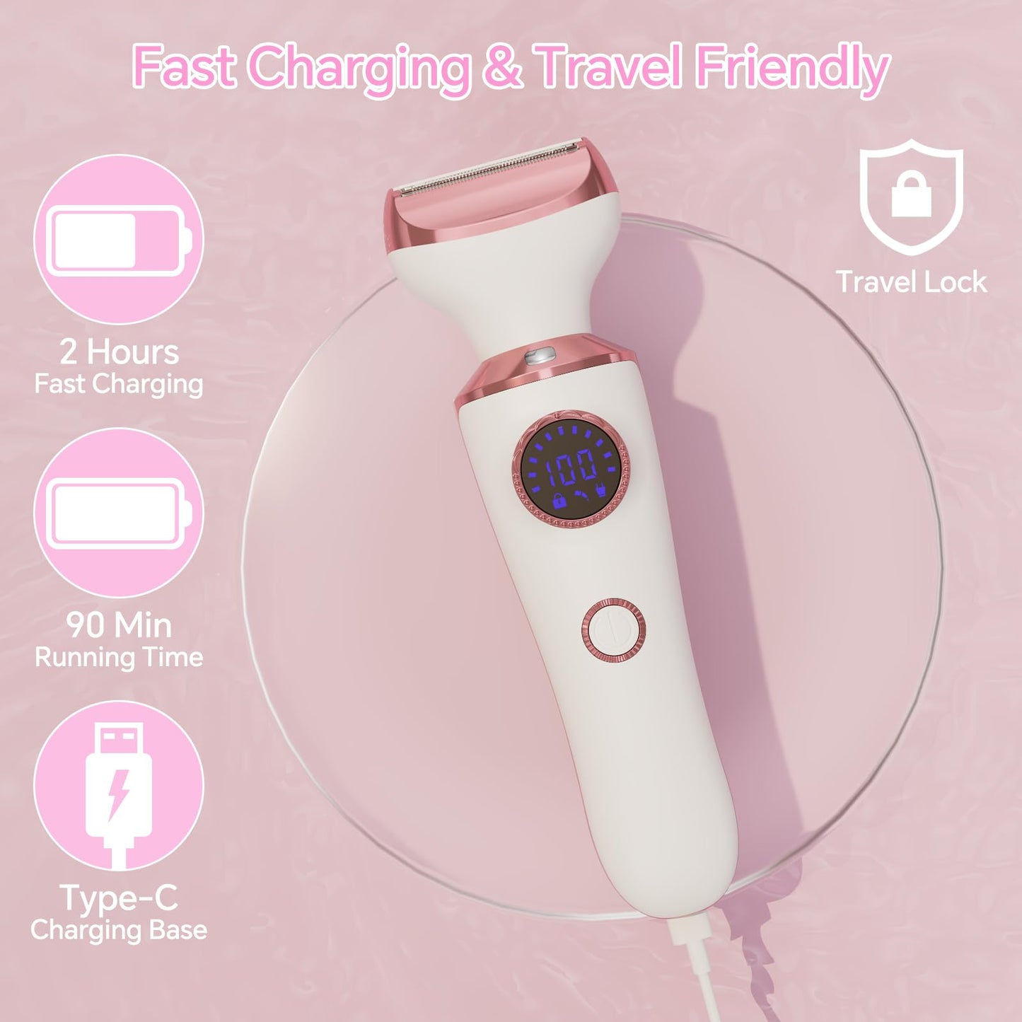 Electric Razor For Women, 4-In-1 Bikini Trimmer & Body Shaver For Face, Legs, Underarms, Pubic Hair, Rechargeable Wet/Dry Painle